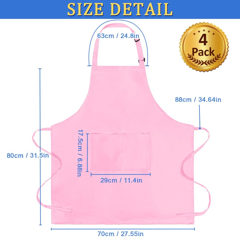 FunChaos 4 Pack Chef Apron  Adjustable Apron with 2 Pockets  Unisex Personalised Apron for Cooking  Kitchen  Restaurant (Pink) - Image 2